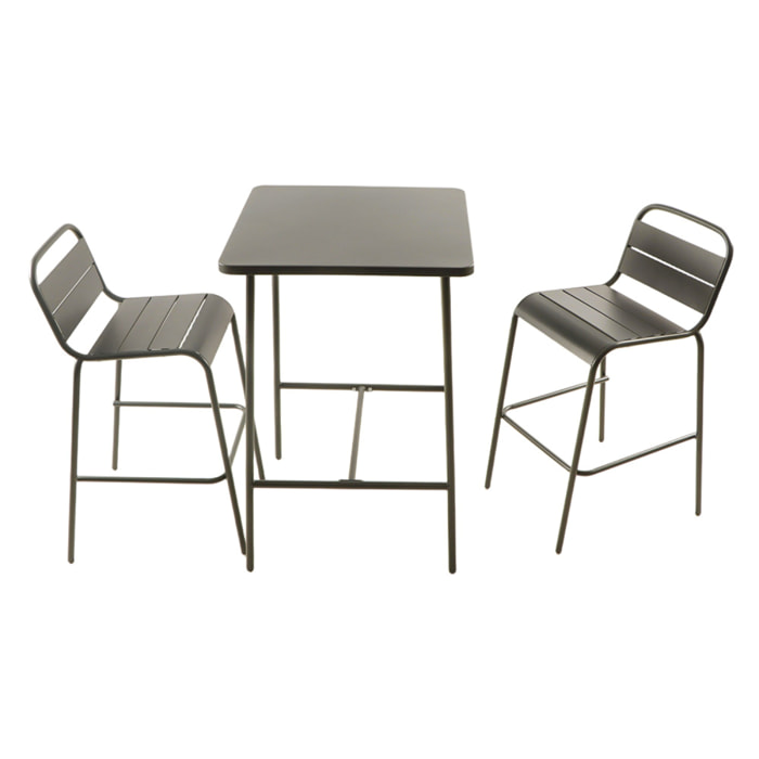 Ensemble table de bar et 2 chaises hautes d'extérieur gris foncé EVORA