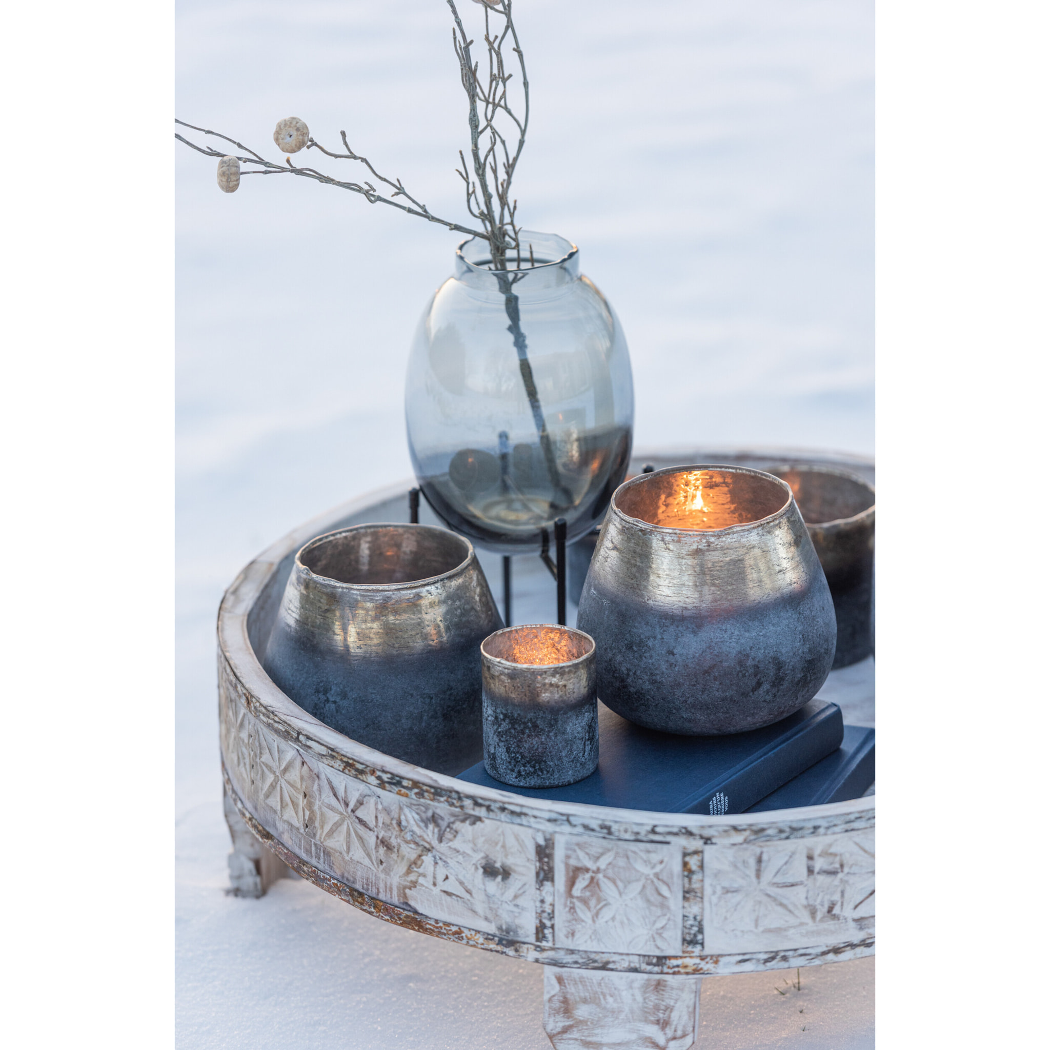 J-Line photophore Antique - verre - bleu/gris - small - 4 pcs