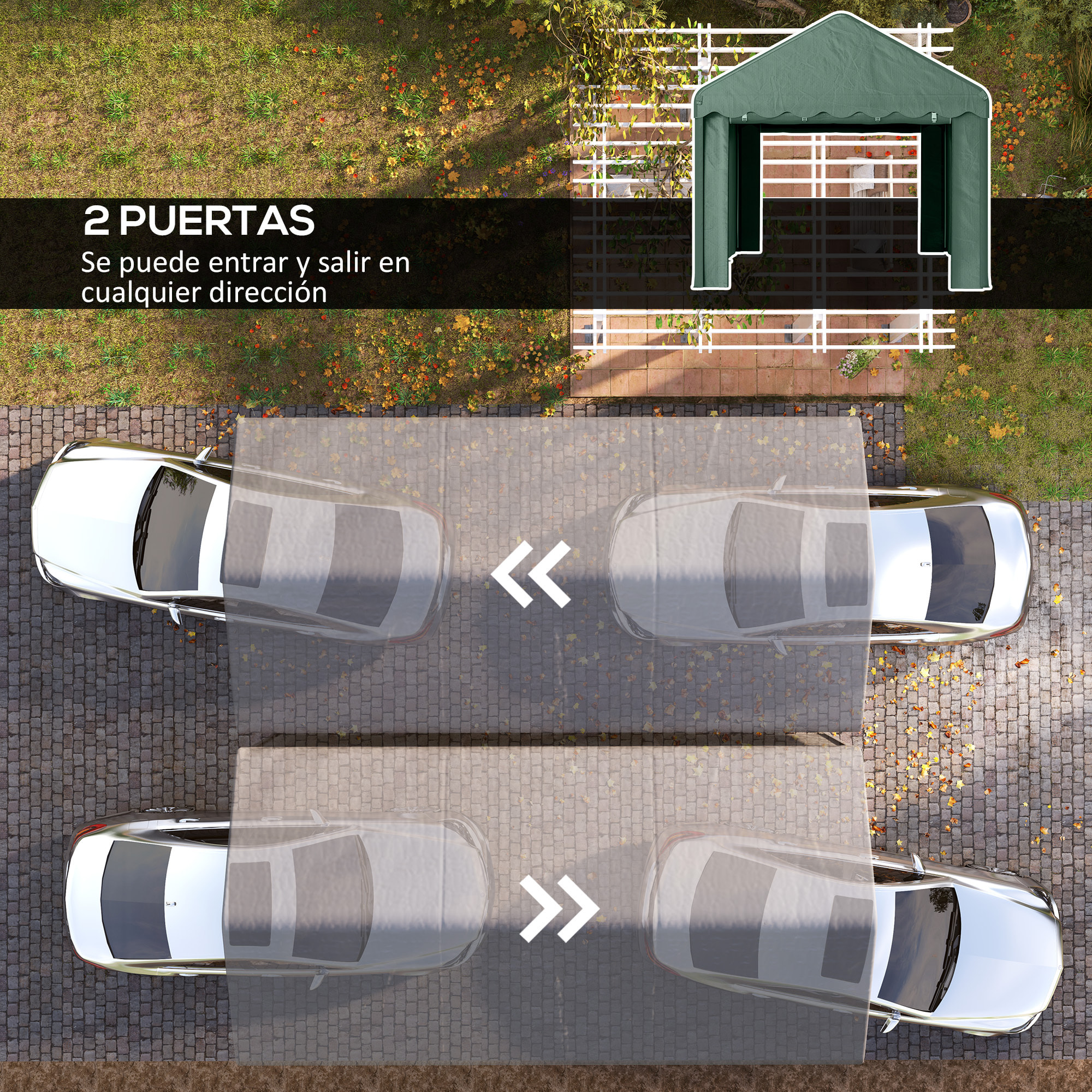 Carpa Garaje 6x3 m Garaje Exterior para Coche Impermeable Garaje Portátil Anti-UV con Paredes Laterales Desmontables y 2 Puertas con Cremallera Verde