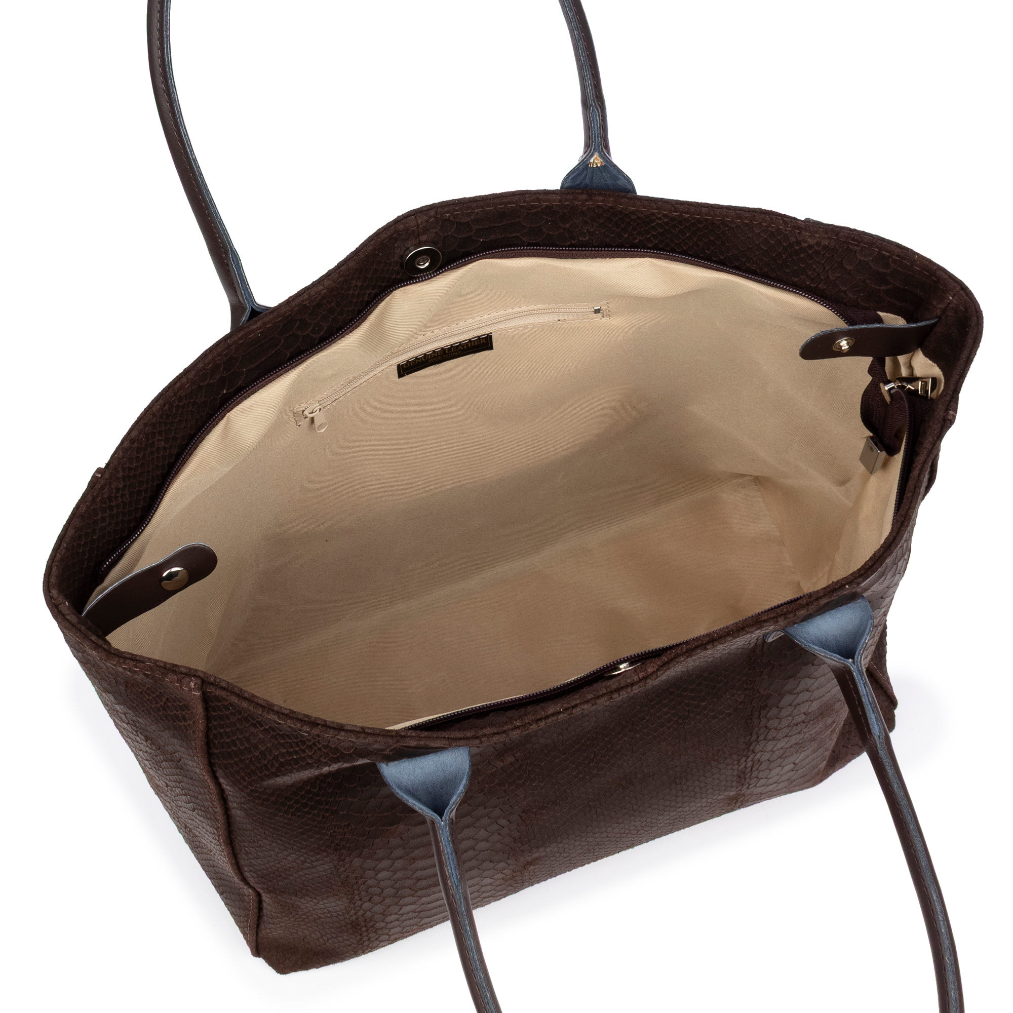 Avola bolso de hombro mujer. Piel auténtica Gamuza grabado serpiente.