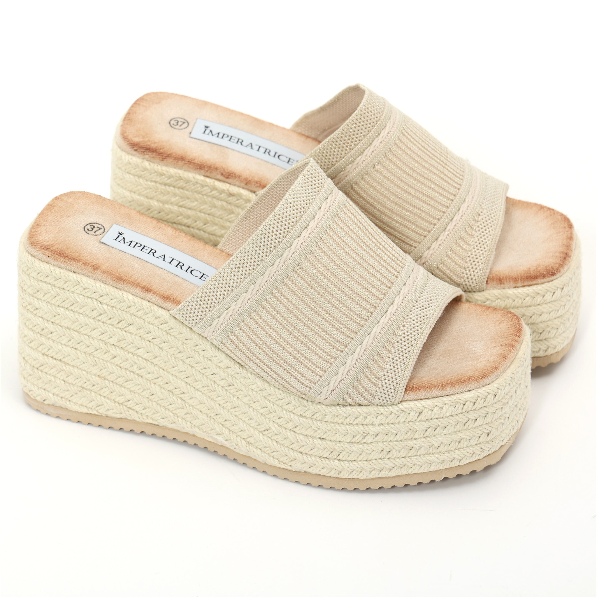 Sandali con zeppa e fascia in tessuto