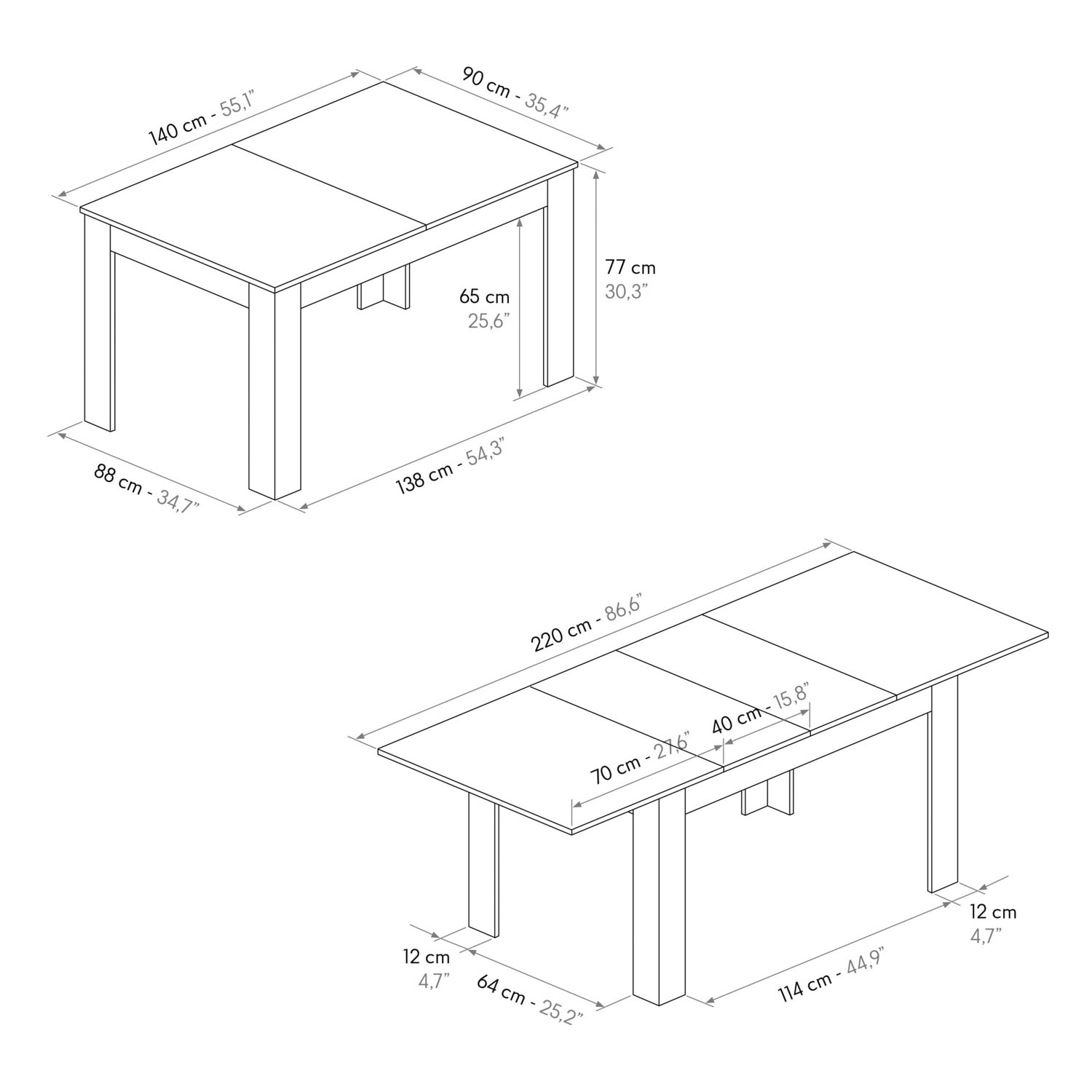 Tavolo LIPARI in legno, finitura bianco statuario e base bianca, allungabile 140x90 cm - 220x90 cm
