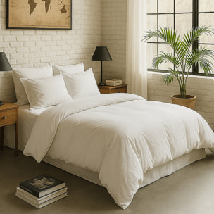 Housse de couette 100% percale de coton lavé blanc nuage