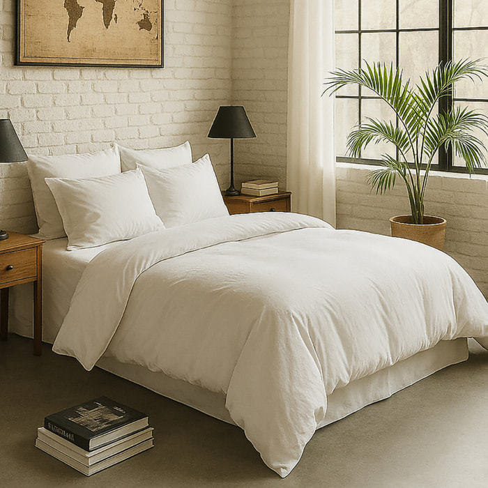 Housse de couette 100% percale de coton lavé blanc nuage