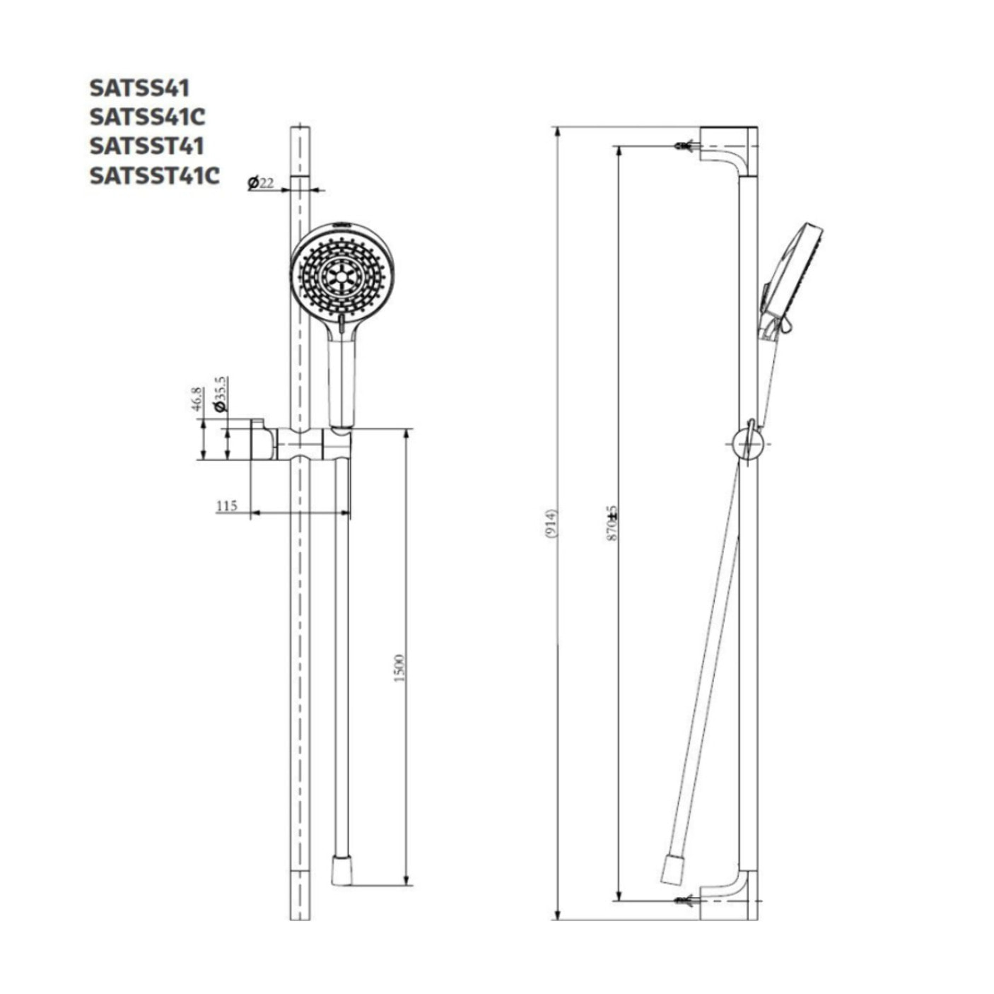 Set de douche rond - 4 fonctions - débit 11,28 l/min - garantie 5 ans - chrome (SATSS41)