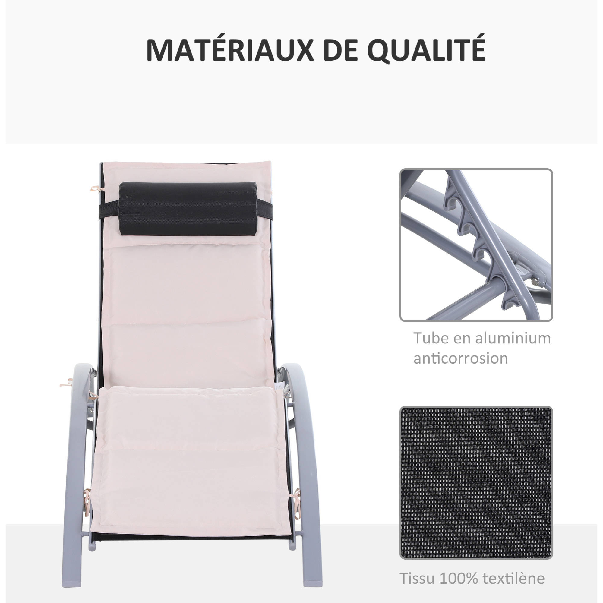 Bain de soleil inclinable multi-positions alu matelas