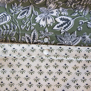 Parure de lit 3 pièces réversible motif floral - Kaki