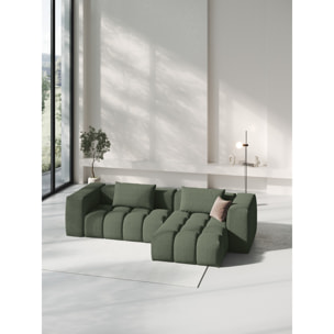 Canapé d'angle droit modulable "Lorella" 3 places en tissu structurel vert olive foncé