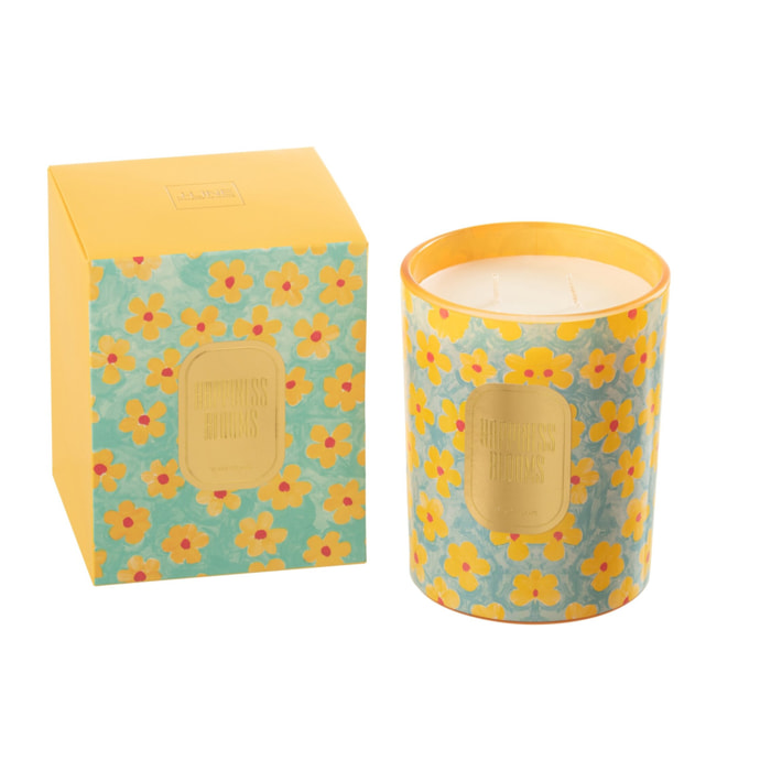 J-Line bougie parfumée Hapiness Blooms - Ylang Ylang - azur/jaune - large - 70H