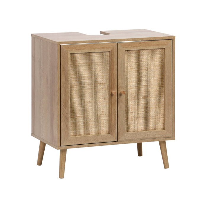 Meuble sous lavabo décor bois et cannage BOHÈME