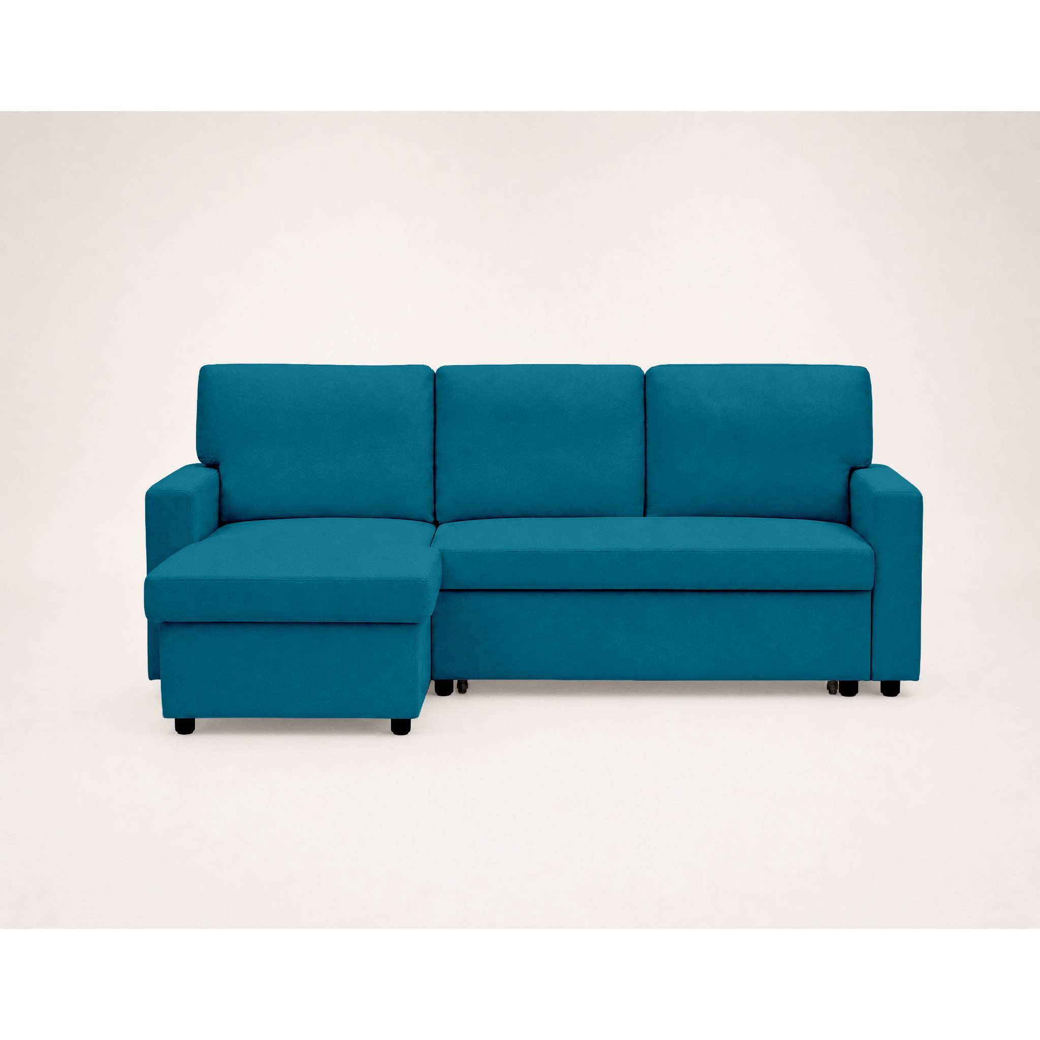 Meiya - canapé d'angle réversible 4 places convertible avec coffre en tissu - Bleu