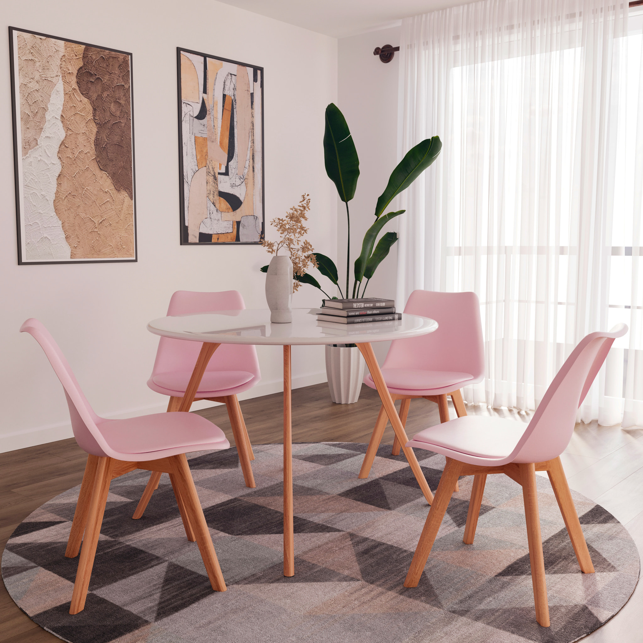 Set Di 4 Sedie Per Sala Da Pranzo Ufficio Con Gambe In Faggio Legno Massello Massiccio Stile Nordico Scandinavo Seduta Imbottita Soggiorno Sala Rosa