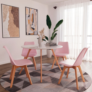 Set Di 4 Sedie Per Sala Da Pranzo Ufficio Con Gambe In Faggio Legno Massello Massiccio Stile Nordico Scandinavo Seduta Imbottita Soggiorno Sala Rosa