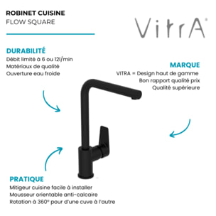 Robinet de cuisine bec haut Flow Square noir mat