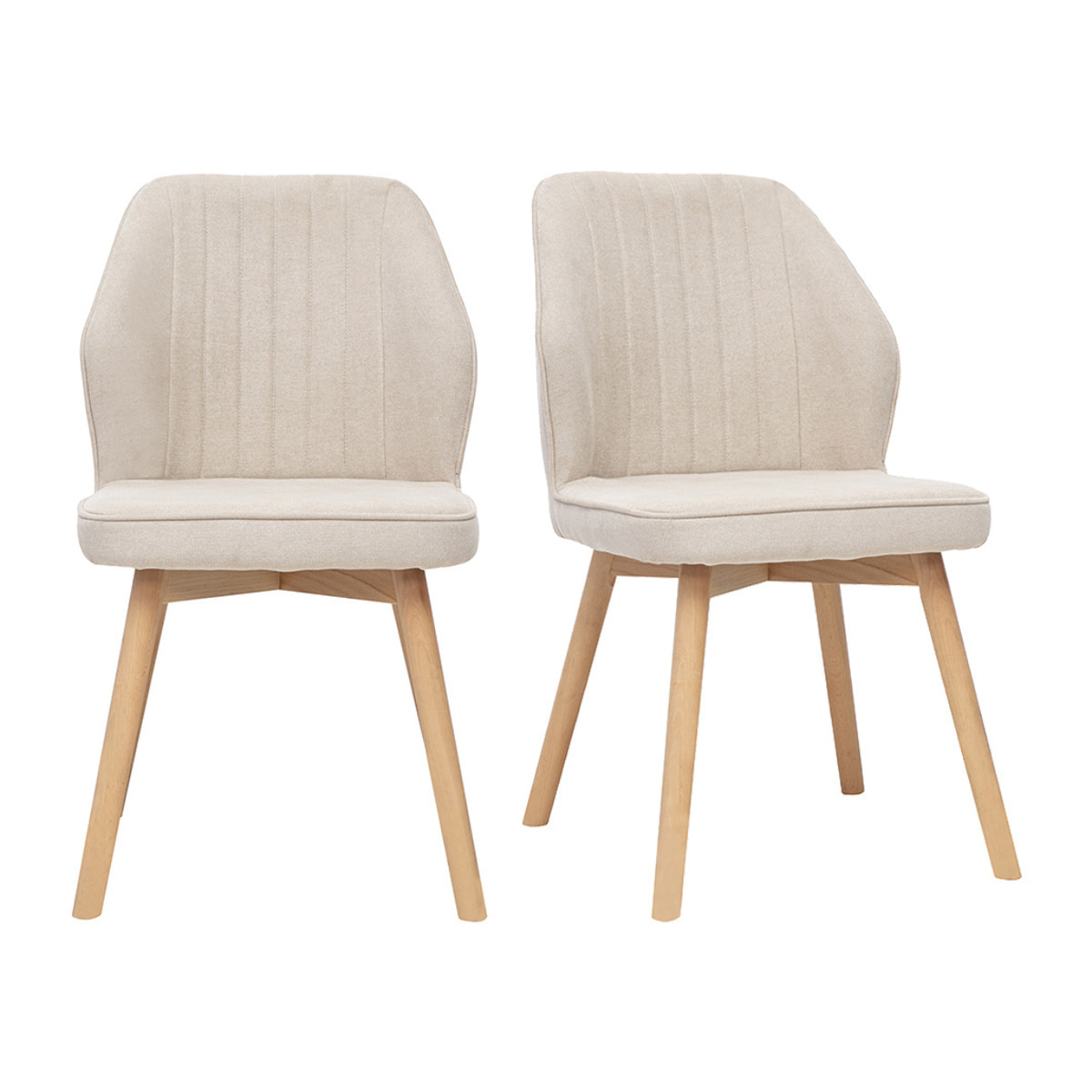 Chaises design en tissu effet velours beige et bois clair (lot de 2) FANETTE