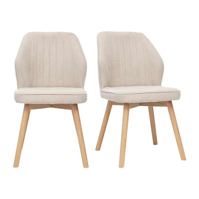 Chaises design en tissu effet velours beige et bois clair (lot de 2) FANETTE