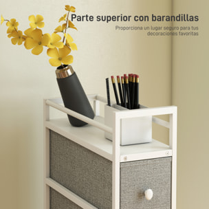 Cómoda con 4 Cajones de Tela, Cómoda para Dormitorio Estrecha con Marco de Acero, Cajonera para Espacios Pequeños, Sala de Estar, Vestidor, Baño, Gris Claro