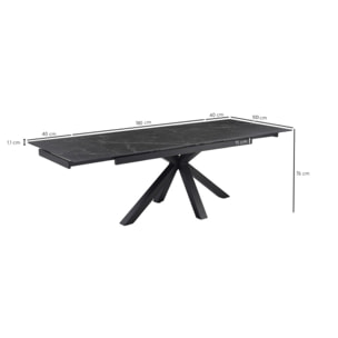 Table extensible céramique noir marbré 180/260cm - 8 piètements - UNIK