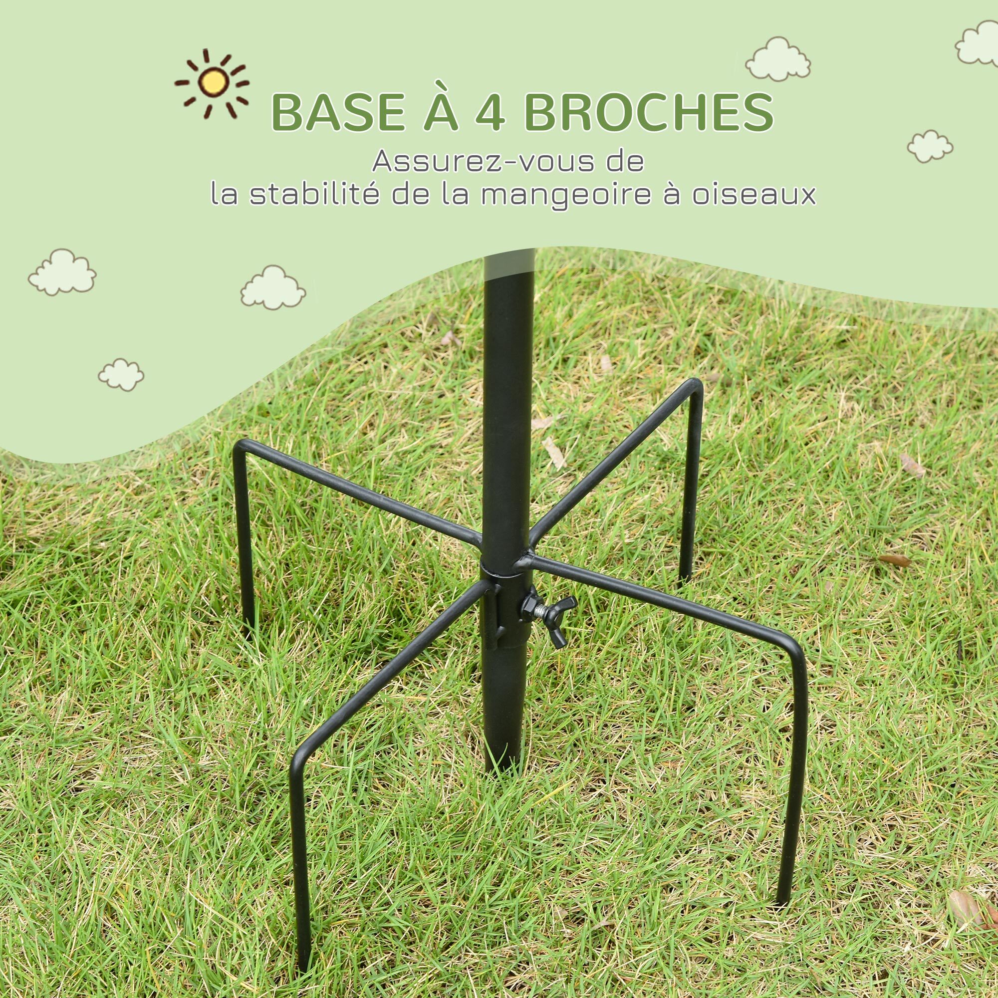 Station d'alimentation pour oiseaux en acier H.208cm 4 crochets contenant eau nourriture