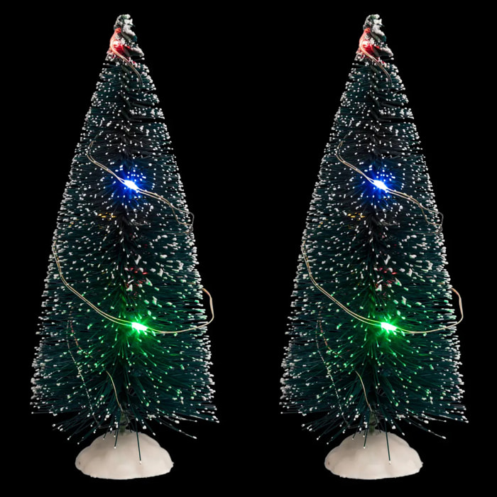 Lot de 2 accessoires village sapin lumineux 20 LED multicolore