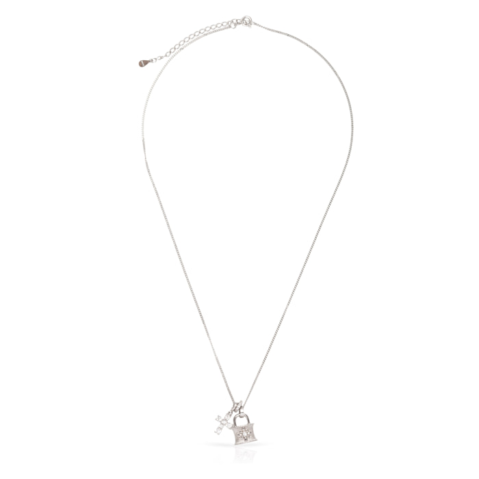 Collar de plata de ley 925 con colgante de cruz pequeña de circón y cierre de resorte.