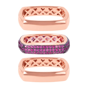 Set di Anelli Lucidi e Veretta in Pavé di Cubic Zirconia Fucsia