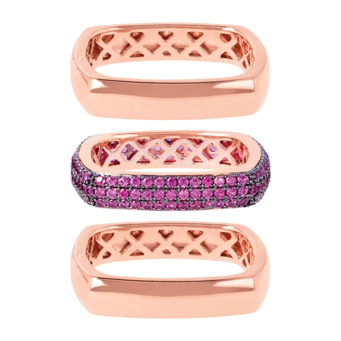 Set di Anelli Lucidi e Veretta in Pavé di Cubic Zirconia Fucsia