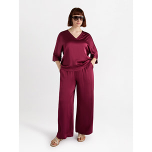 Fiorella Rubino - Pantalón palazzo de raso - Burgundy