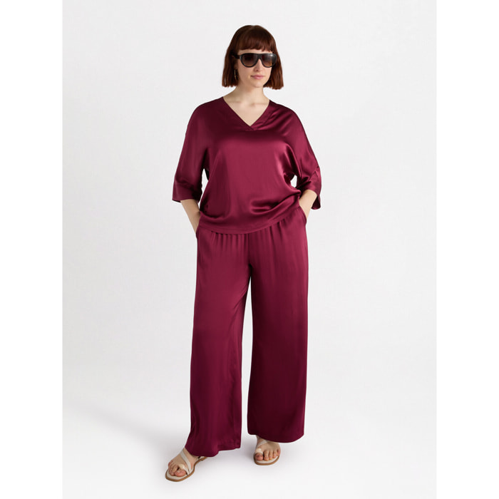 Fiorella Rubino - Pantalón palazzo de raso - Burgundy