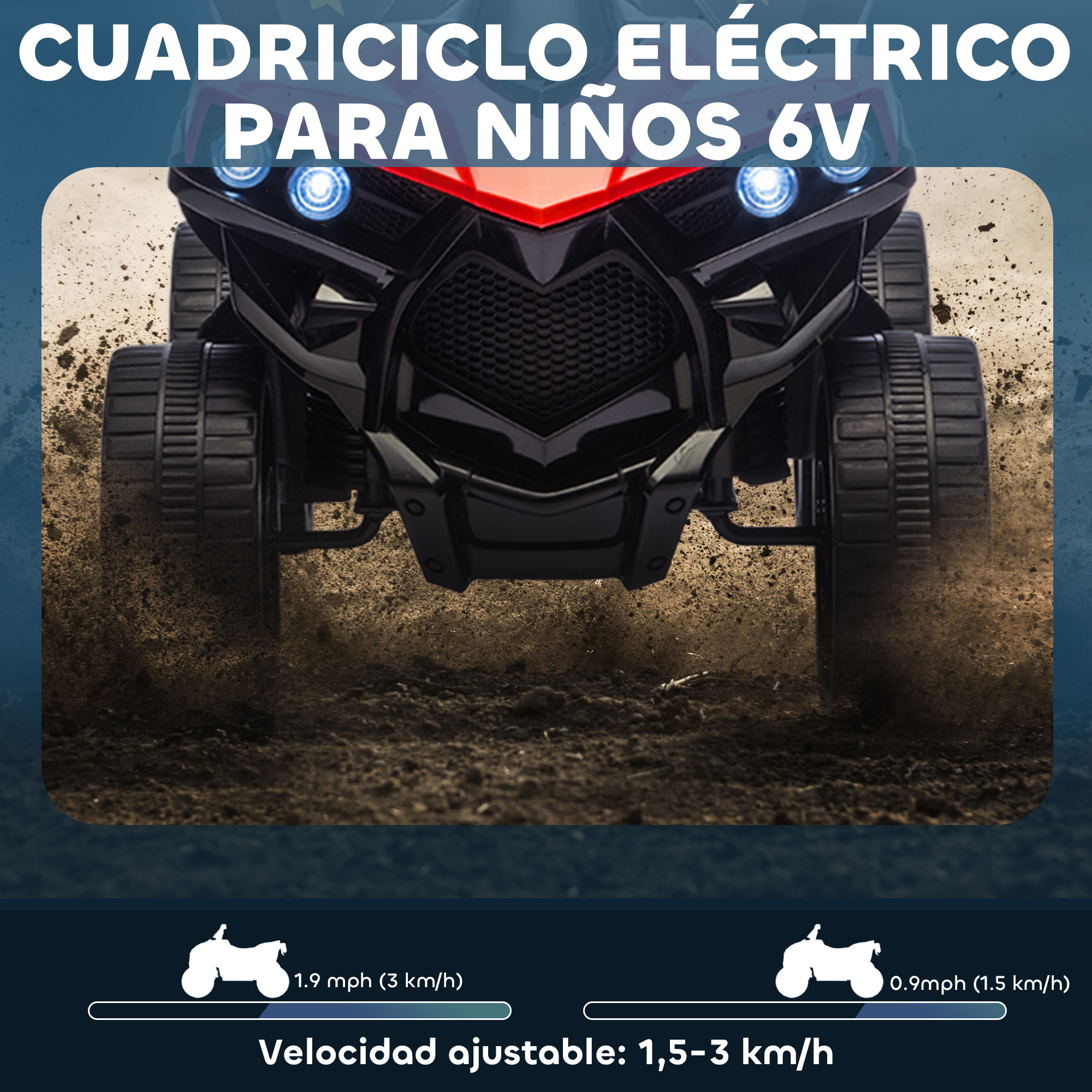 Quad Eléctrico para Niños 6 V, Quad para Niños de 37 a 72 Meses, Velocidad hasta 3â€¯km/h, con Faros y Música, Rojo