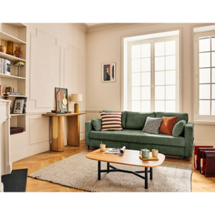 Anna - canapé droit 3 places convertible avec poche en velours texturé - Vert sauge