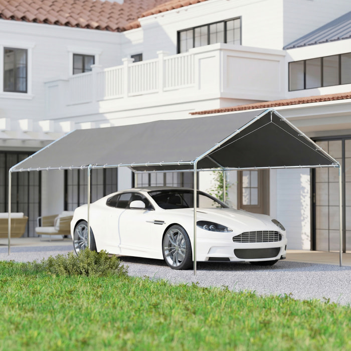 Carpa Garaje para Coche 3x6 m, Cochera Exterior Portátil con Marco de Acero Galvanizado, Impermeable, Anti-UV, Pabellón Gazebo de Jardín con Accesorios, para Eventos, Fiestas, Gris
