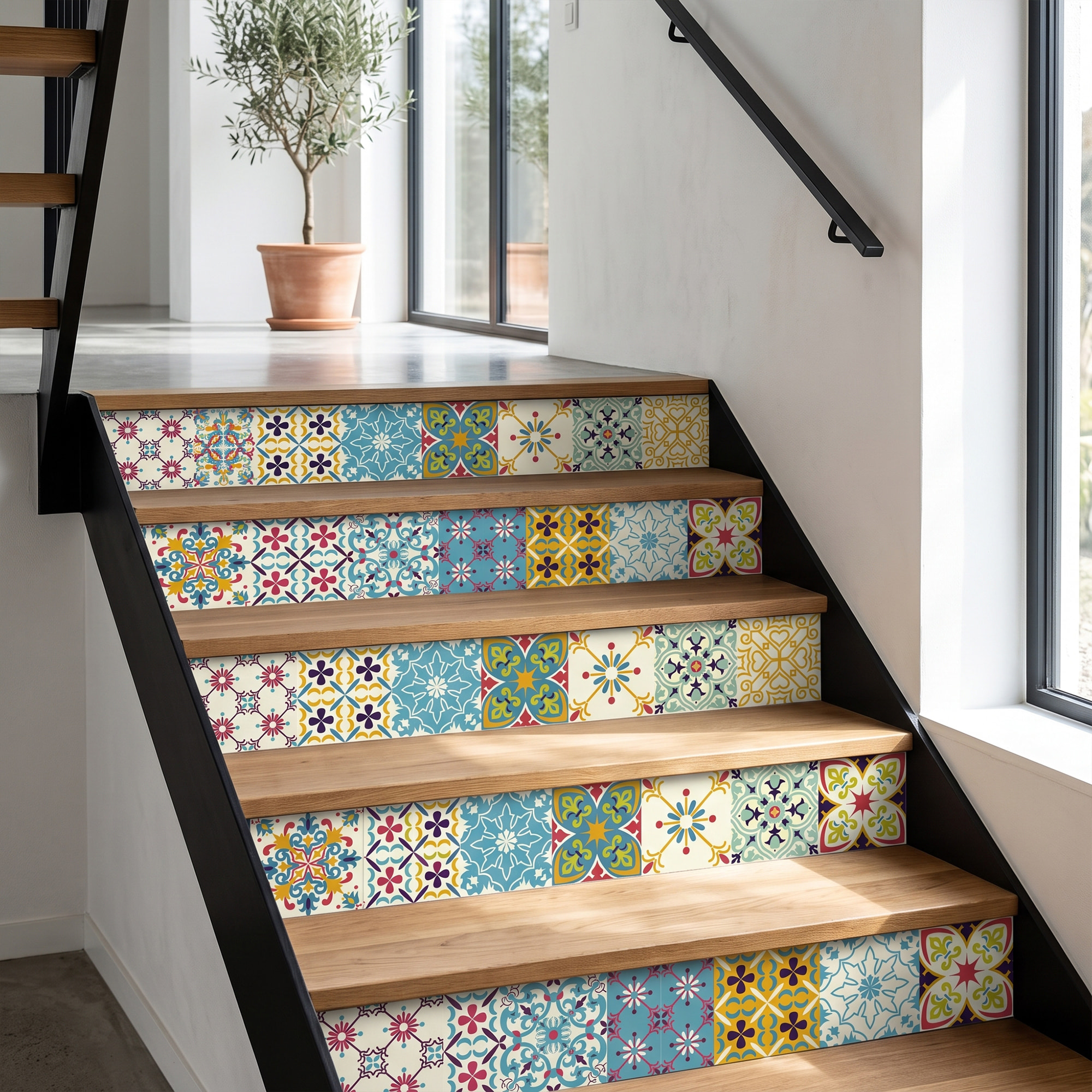 Stickers adhésifs escalier carrelages | Sticker Autocollant contremarche Carreaux de ciment carrelages adhésif - AGUEDA