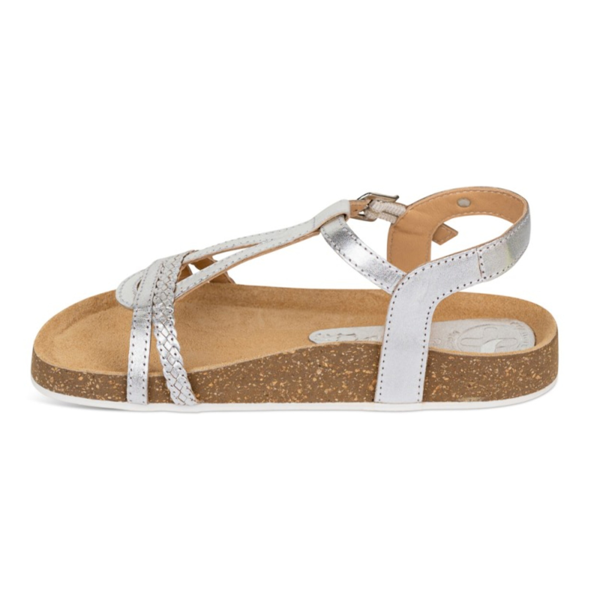 Sandalia Bios Piel Natural. hebilla/Trenza