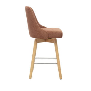 Tabourets de bar scandinaves pivotants 360° en tissu chenille terre brûlée et bois hêtre massif H65 cm (lot de 2) HASTA