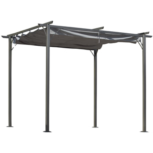 Pergola rétractable 3L x 3l x 2,30H m structure métal époxy anticorrosion noire + toile polyester haute densité 180 g/m² incluse gris