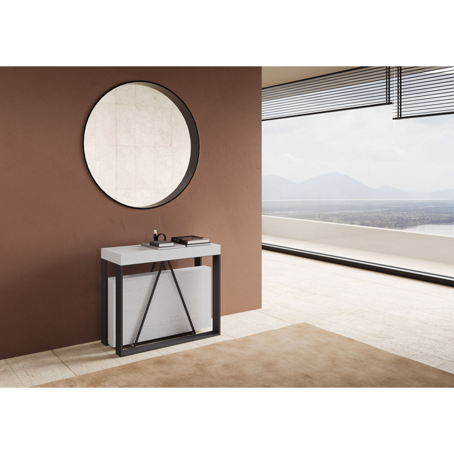 Consola extensible 90x40/300cm Sketa fresno blanco estructura antracita