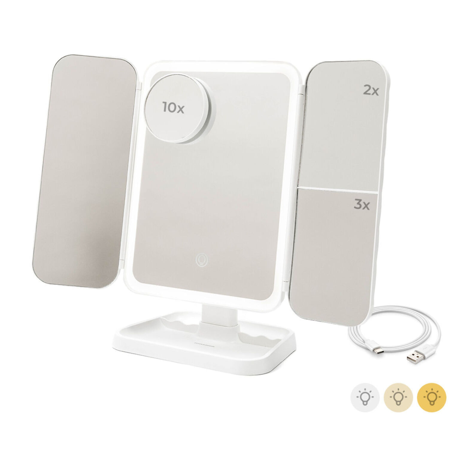 Miroir de Maquillage Triptique Rechargeable avec Grossissement et Lumière LED Miled InnovaGoods