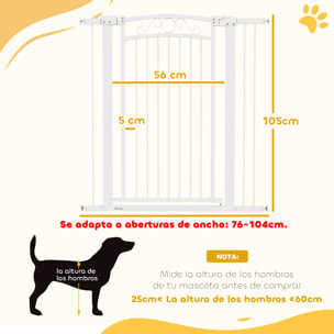 Barrera para Perros Puerta para Perros con Ancho Ajustable 76-104 cm Barrera de Seguridad para Perros con 2 Extensiones y Doble Bloqueo para Escaleras y Puertas Blanco