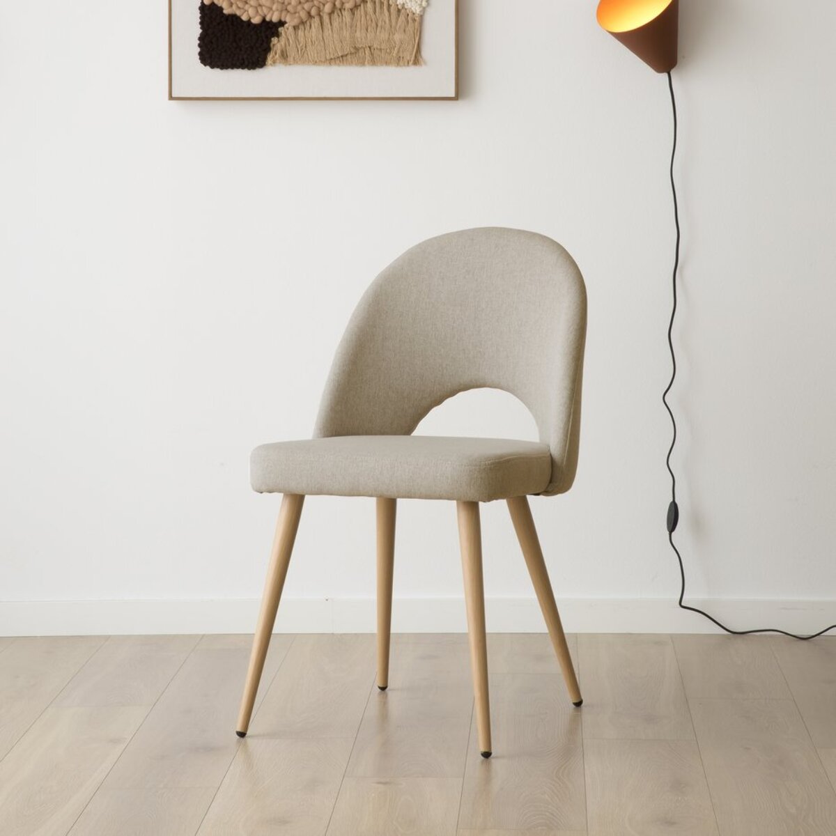 Pack de 4 chaises -tissu et bois-couleur beige 52 x 85 x 59 cm