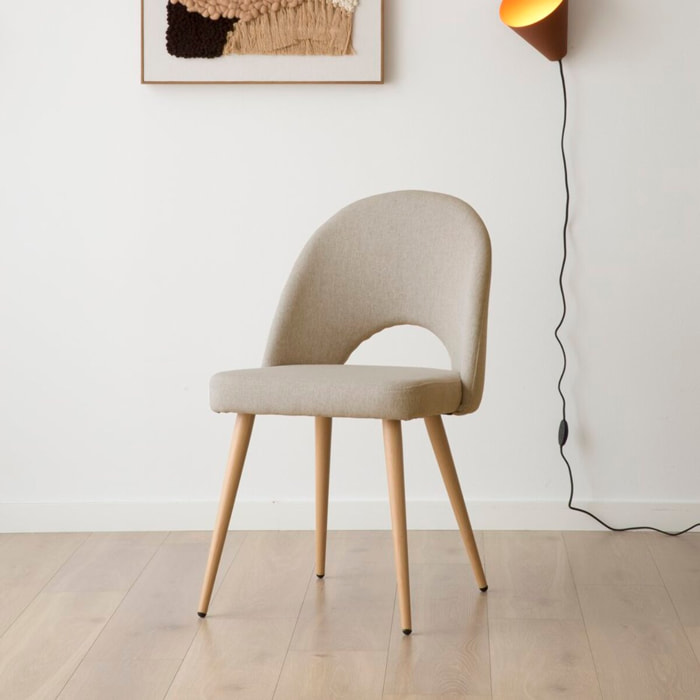 Pack de 4 chaises -tissu et bois-couleur beige 52 x 85 x 59 cm
