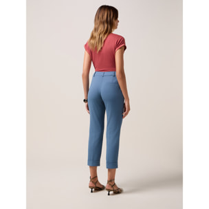Oltre - Pantaloni cropped in tessuto crêpe - Azzurro