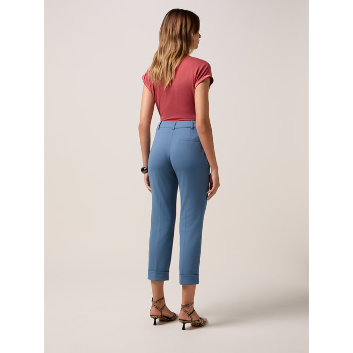 Oltre - Pantaloni cropped in tessuto crêpe - Azzurro