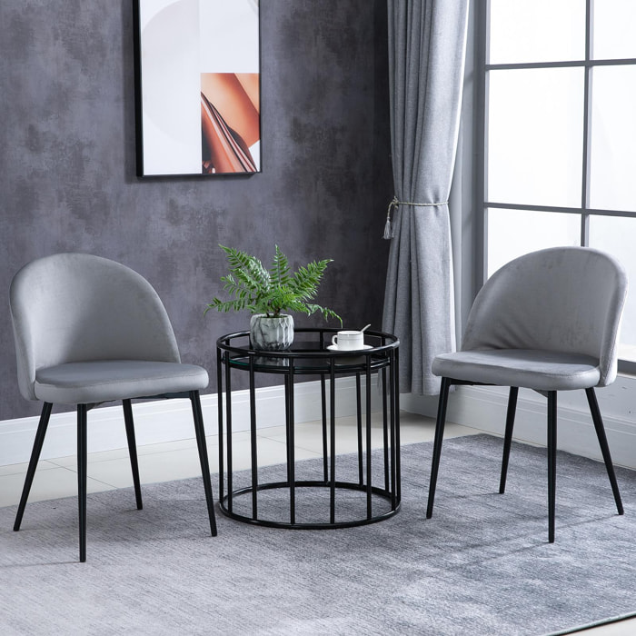 Chaises de visiteur design scandinave - lot de 2 chaises - pieds effilés métal noir - assise dossier ergonomique velours gris