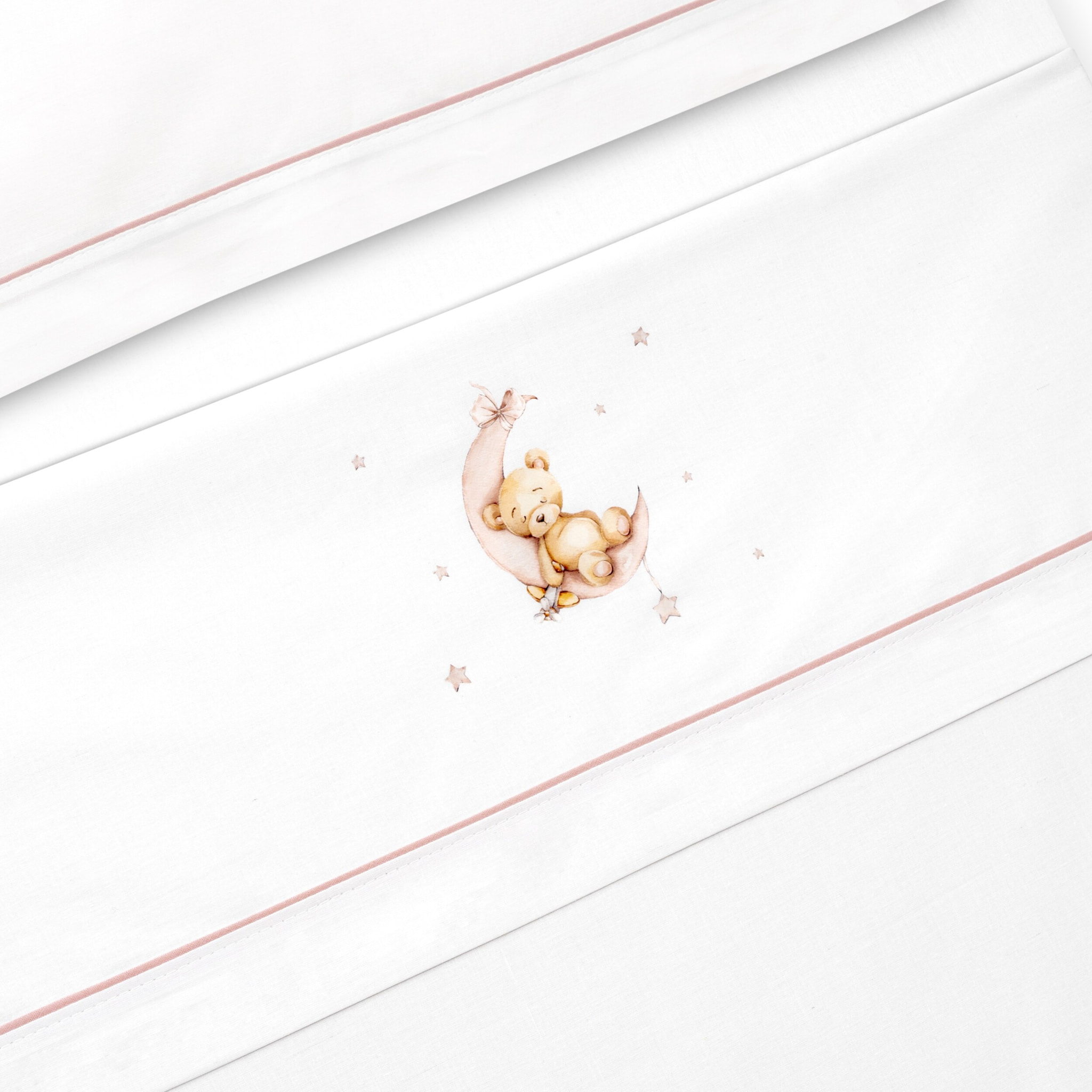 Triptico Minicuna Estampado Oso Luna Estrellas Bco/Rosa