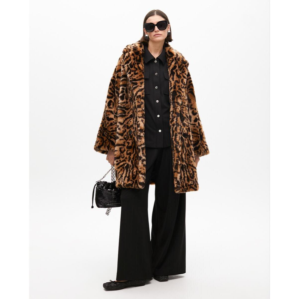 Cappotto Midi Incrociato Stampa Animalier