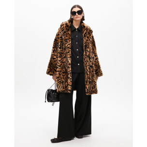 Cappotto Midi Incrociato Stampa Animalier