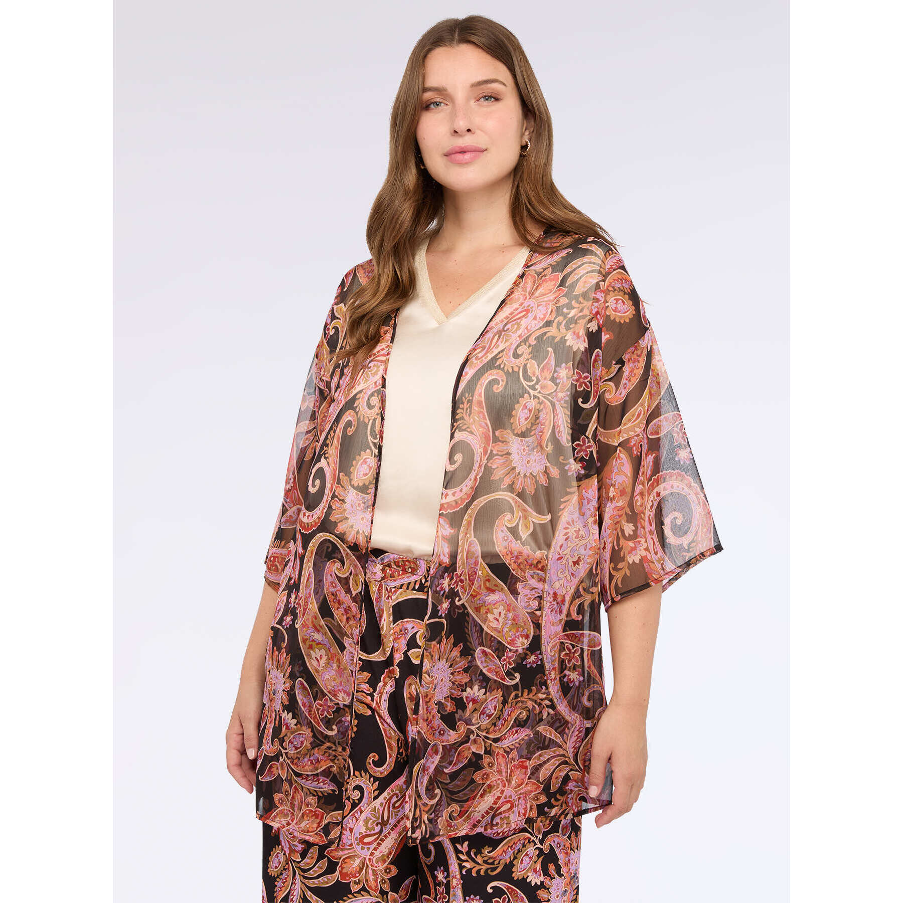 Fiorella Rubino - Kimono in creponne stampa paisley - Nero