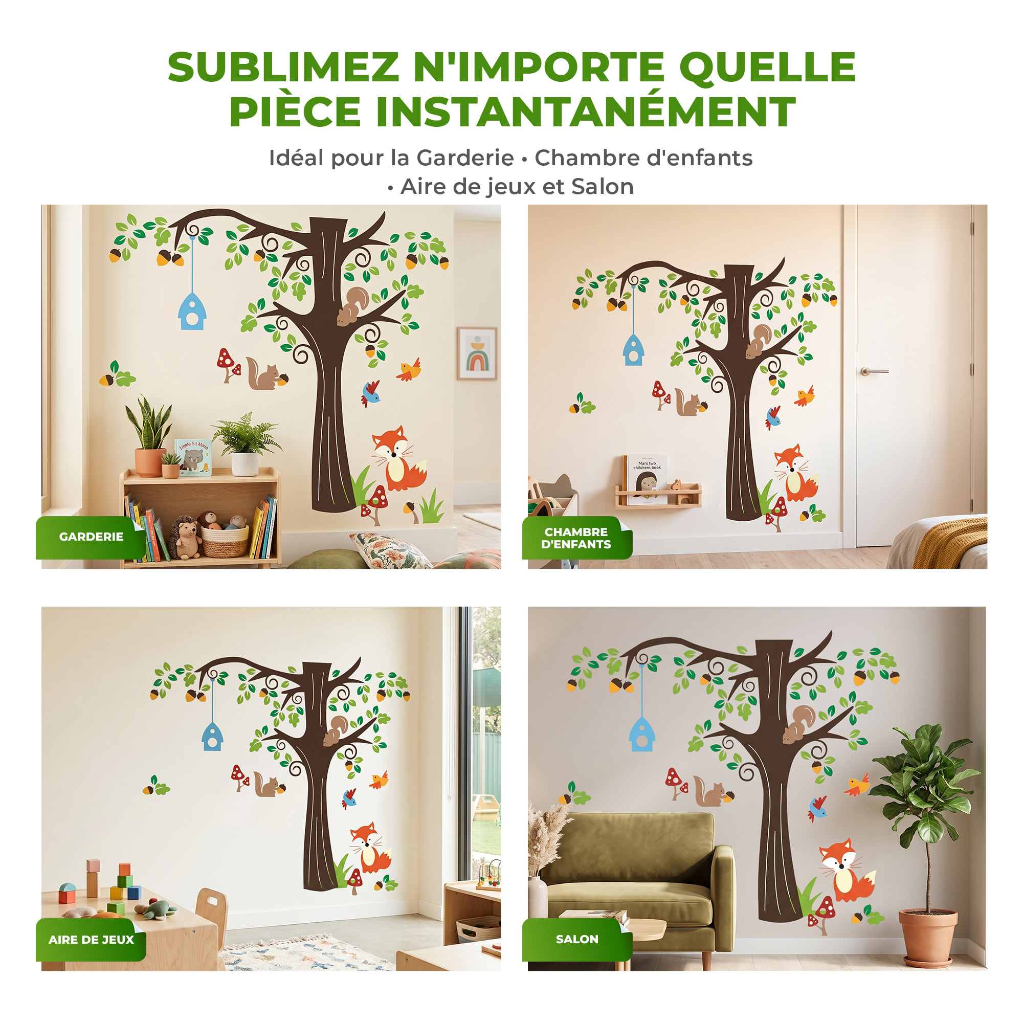 Stickers Muraux décoration adhésifs Arbre et Animaux