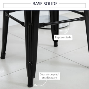 Lot de 4 tabourets de bar industriel avec dossier hauteur assise 76,5 cm métal noir